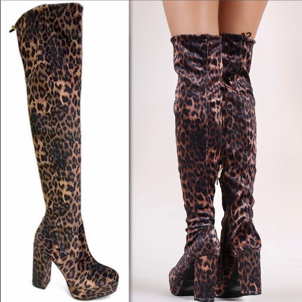 LEOPARD BLOCK HEEL TOGGLE OVER KNEE